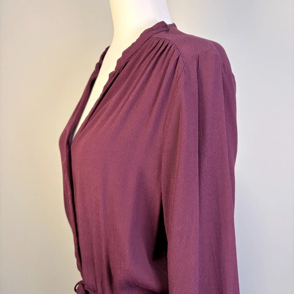 Babaton Shirt Dress Long Sleeve Tie Waist Corporate Girlie Burgundy Size Large - Picture 5 of 13